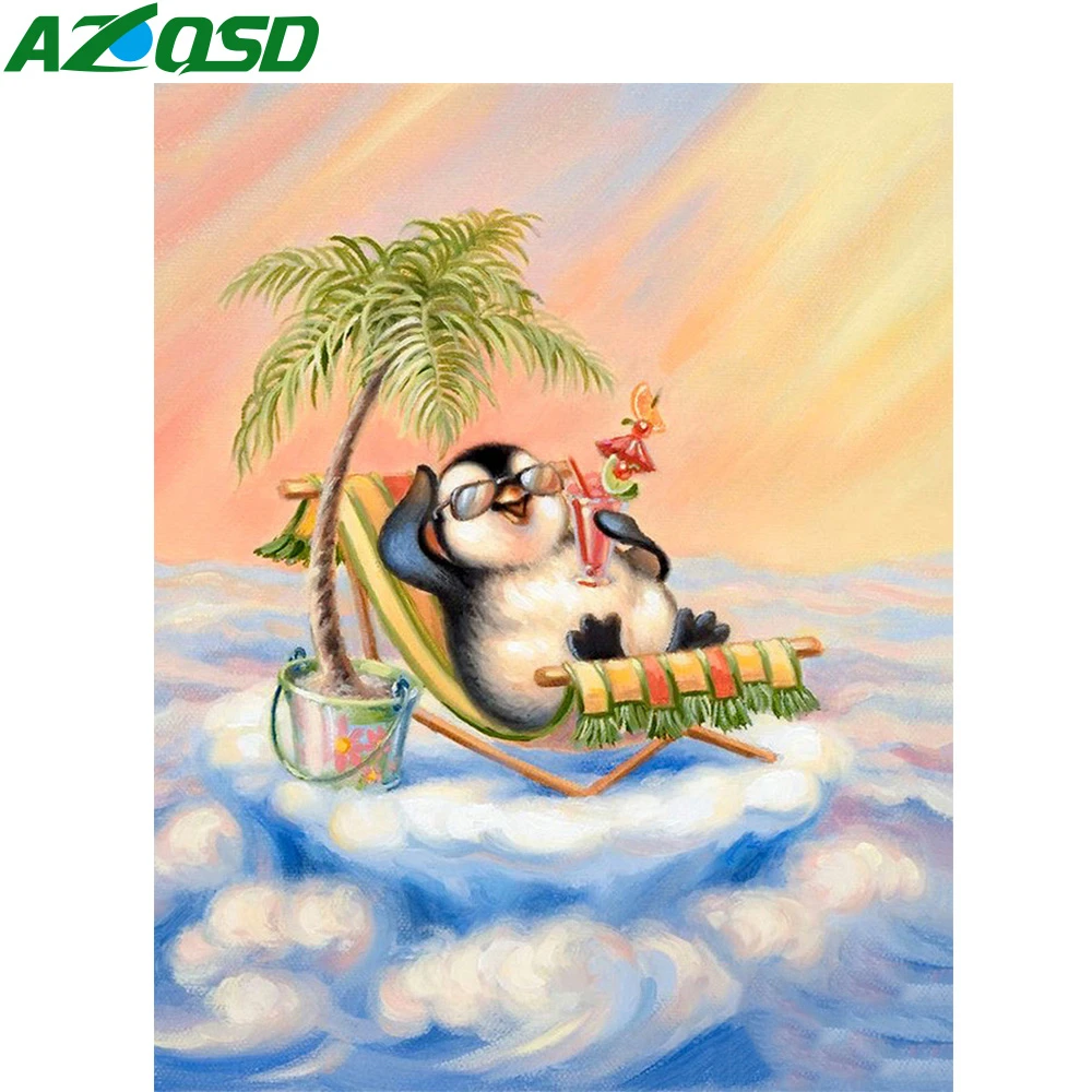 

AZQSD Diamond Painting Penguin Full Square Drill Diy Wall Art Diamond Embroidery Seaside Animal Cross Stitch Kits Home Decor