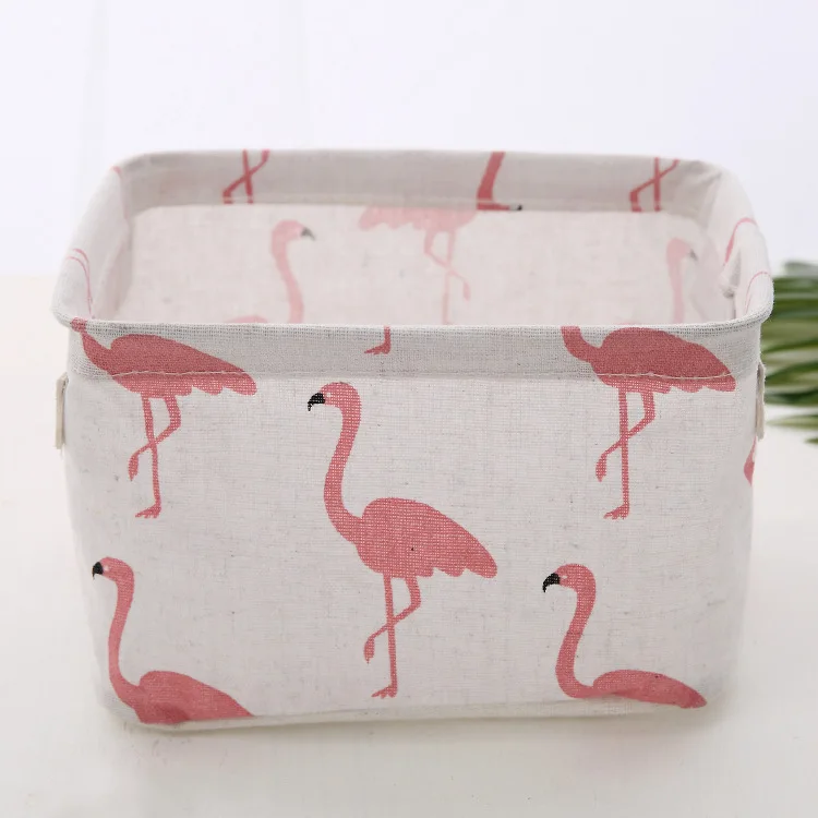 

Cartoon Desktop Storage Basket Cute Flamingo Waterproof Organizer Cotton Linen Sundries Storage Box Cabinet Underwear Bag