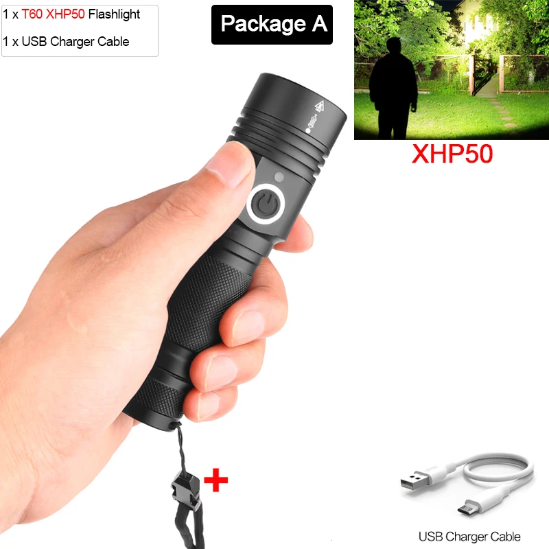 Package A Мощный светодиодный фонарь XHP70.2 светодиодный фонарь с зарядкой от USB XHP50 светодиодный фонарь с приближением и батареей 18650 - Испускаемый цвет: Package A