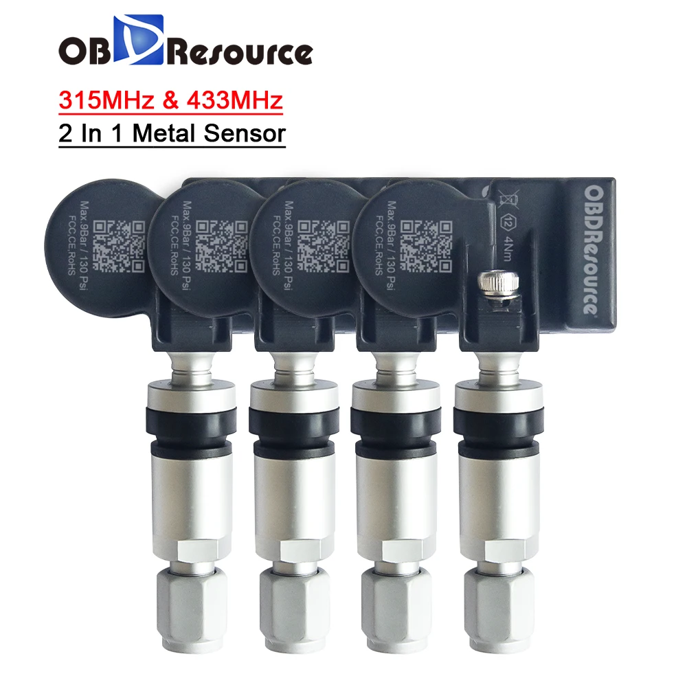 4Pcs Car Tyre Pressure TPMS Sensor 433/315 MHz 2 In 1 OE-Level Programmable OBDResource S2 work with T1 T2 Tire Repair