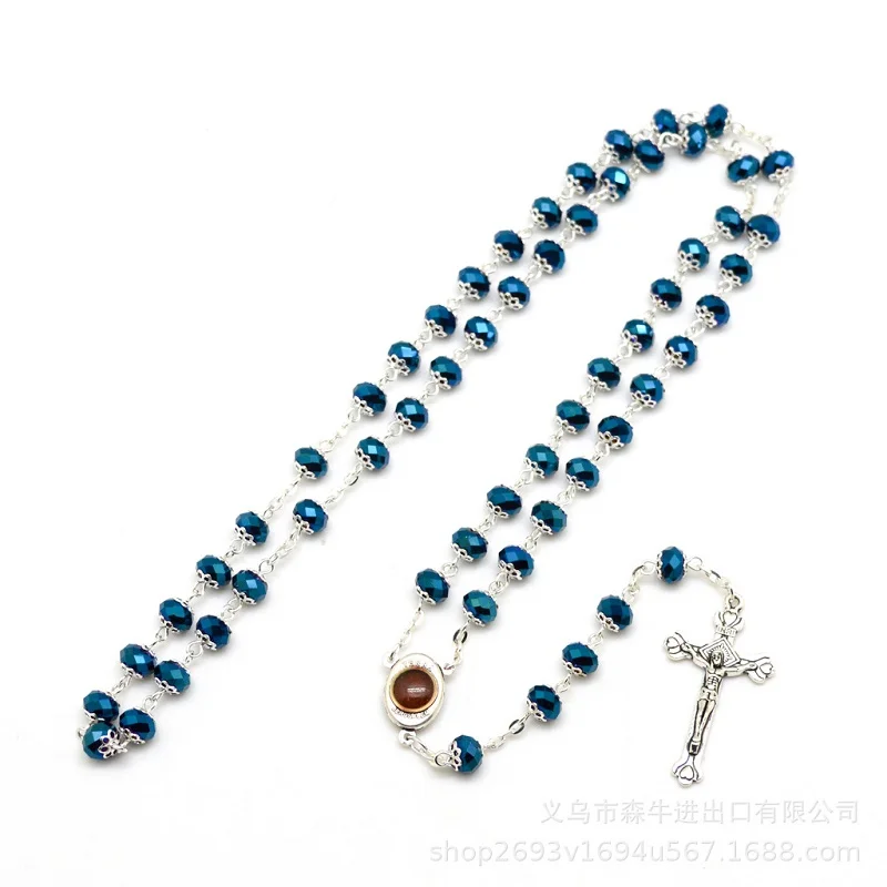 Синий Кристалл Стекло католические розари ожерелье отец сын Святого