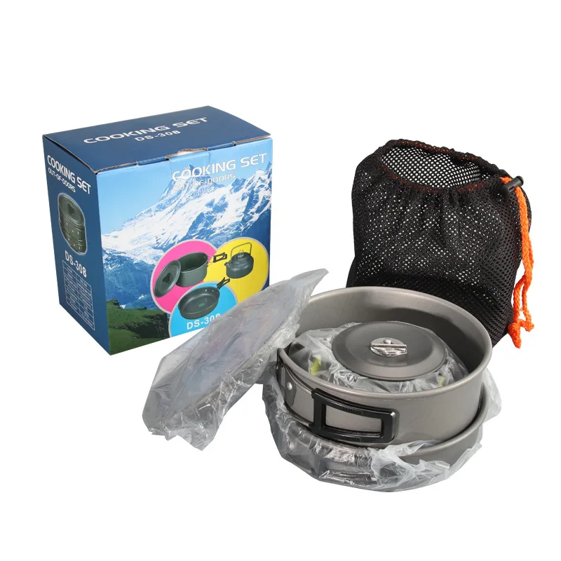 

Outdoor Tableware Camping Pot Set Teapot Combination Hard Oxidation Aluminum Pot Portable Camping Pot Set Pot Set Combination