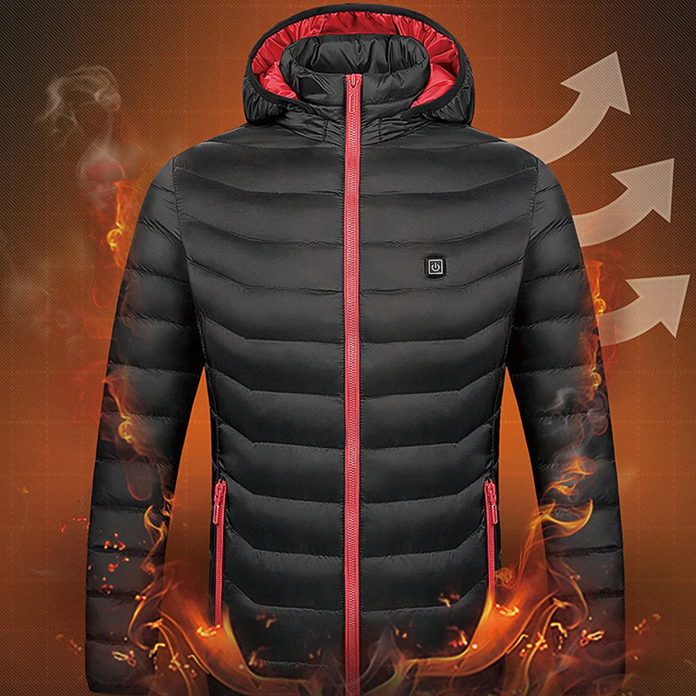 

Thermal Zipper Thick Women Coat Warm Electric Heating Winter Casual Daily USB Rechargeable Solid Pocket Hooded Soft