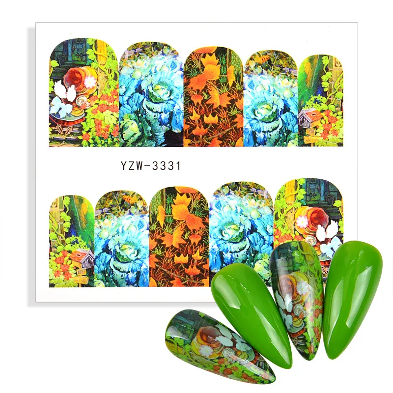 1 лист водная наклейка для ногтей и цветок дерево зеленый простой зимний слайдер