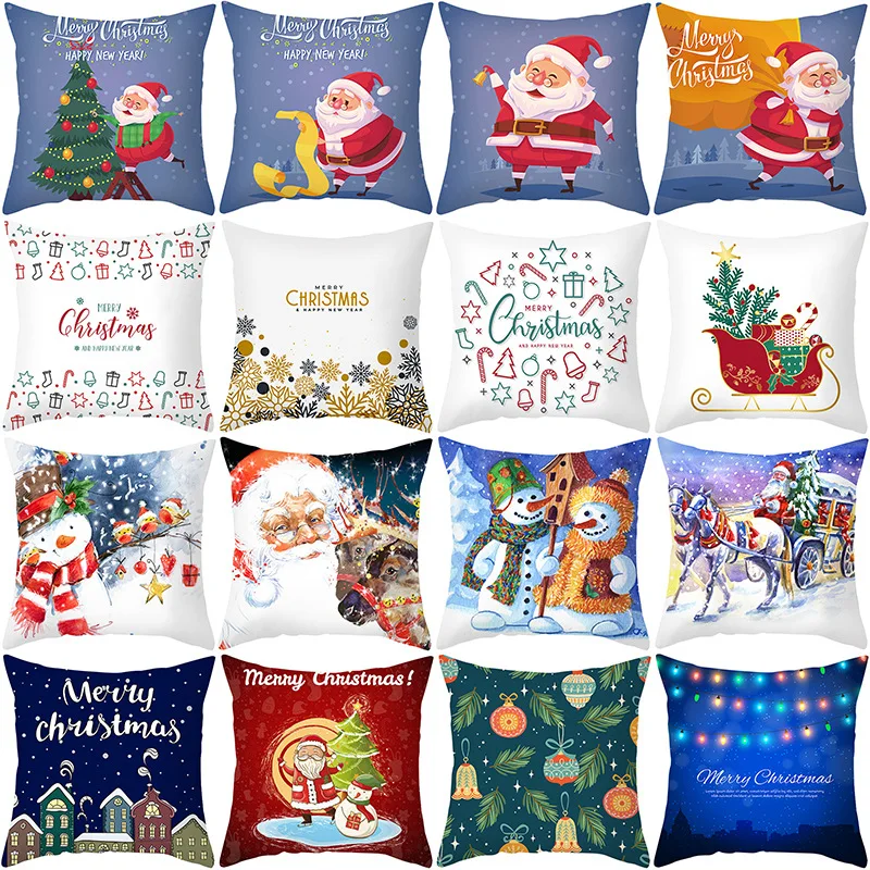 

2021-2022 Santa Claus cartoon pillowcase living room sofa decoration square pillowcase peach skin Christmas custom pillowcase
