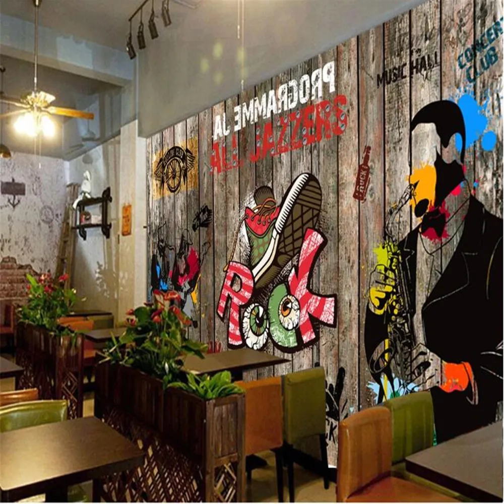 Milofi Европейская и американская деревянная доска pop rock bar KTV фон настенная живопись