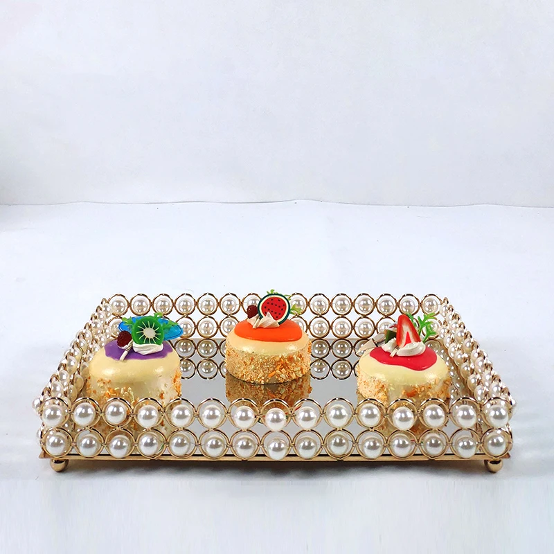 

1PCS PEARL cake stand wedding table gold colorMirror-Top Cake Stand Risers Dessert Tray Set (Gold)