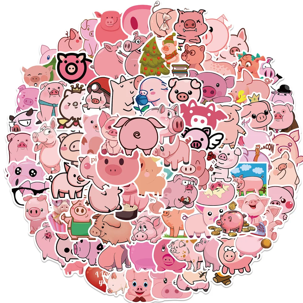

100PCS Kawaii Cartoon Pink Pig Animals Stickers Funny DIY Car Bike Travel Luggage Phone Guitar Laptop Decals Graffiti Sticker