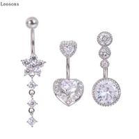 leosoxs 1 set love heart shaped round petal stainless steel belly button ring 3 piece set belly button nail piercing jewelry