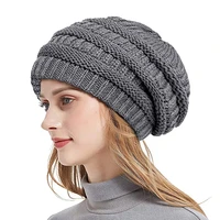 solid unisex winter wool knitted warm hat silk satin lined chunky cap soft stretch cable knit slouchy beanie stretchy woolen hat