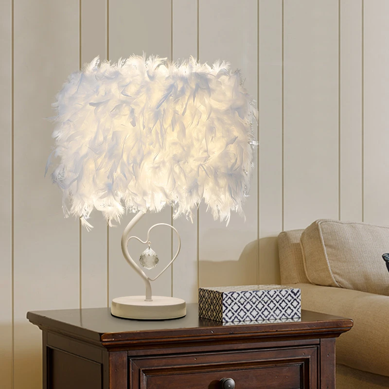Feather Table Lamp Dimmable Bedside Reading Room Sitting Heart Shaped Deco Desk Light USB | Лампы и освещение