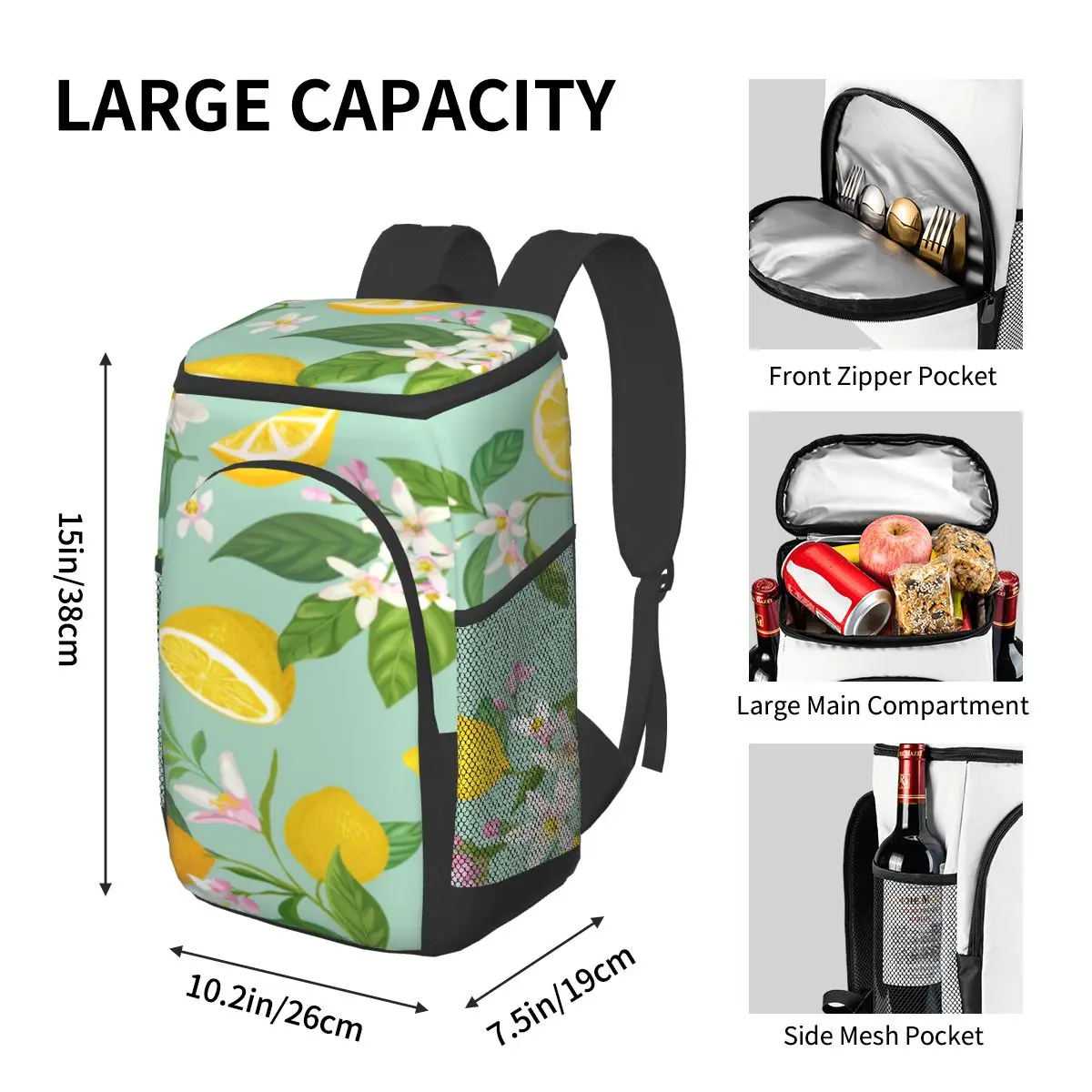 picnic cooler backpack plant fruit lemon floral waterproof thermo bag refrigerator fresh keeping thermal insulated bag free global shipping
