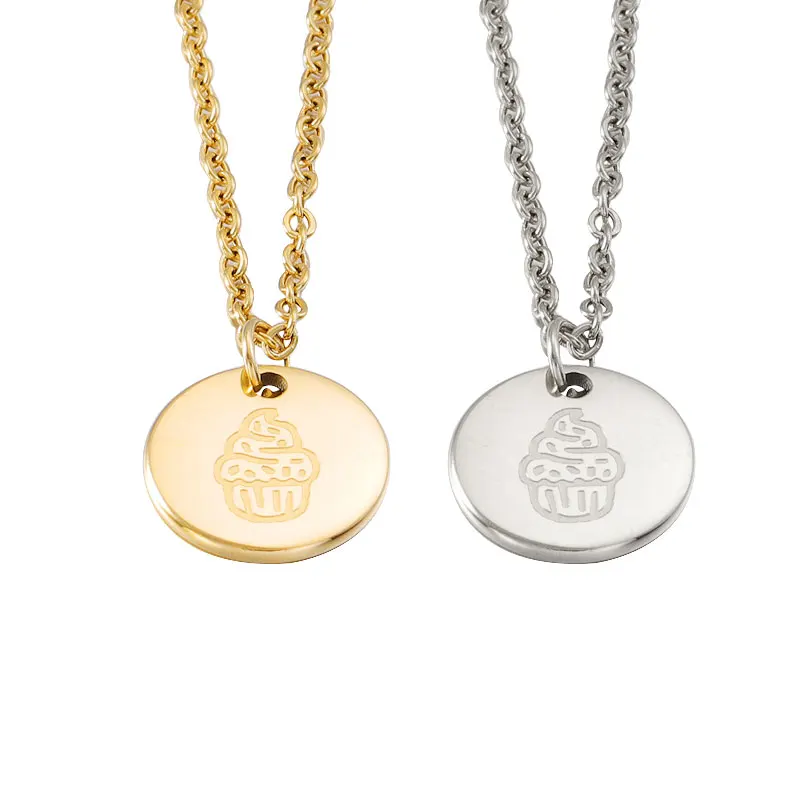 

20Pcs Ins Round Corner Engrave Ice Cream Pendant Necklaces 18K Gold Plated Chorker Chain Necklaces For Women's Girls Gifts