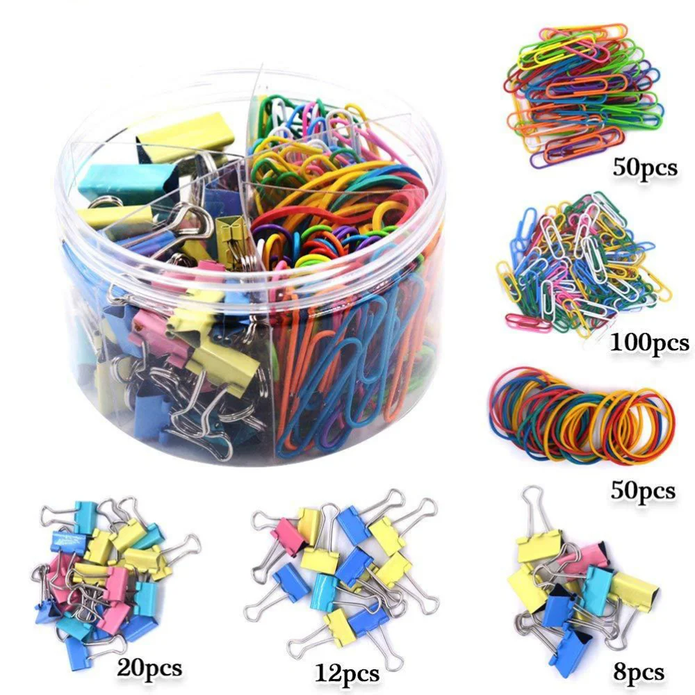 

240pcs Metal Binder Clips Pape Clips Dovetail Rubber Bands for School Office Home