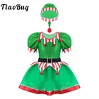 Детское рождественское платье для девочек Elf, праздничный костюм Санта-Клауса, костюмы для косплея, балетное платье-пачка с блестками и зеленой сеткой с шляпой