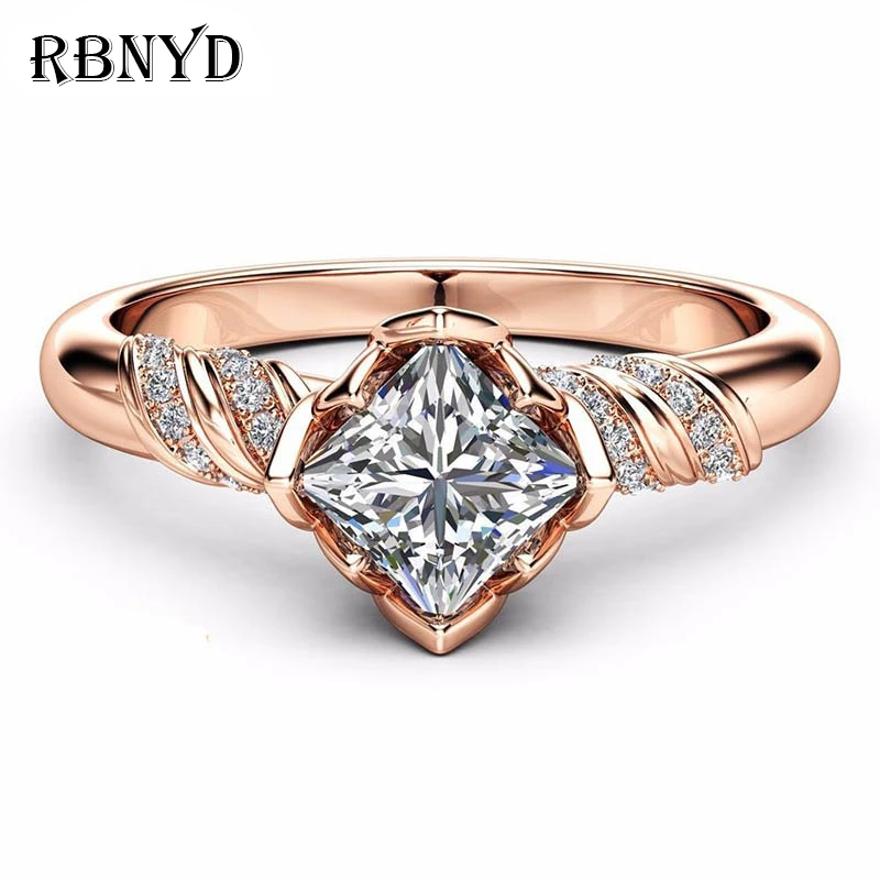 

RBNYD New Classic Rose Gold Lady Romantic Wedding Ring Fashion Jewelry Luxury White Zircon Engagement Ring Christmas Gift
