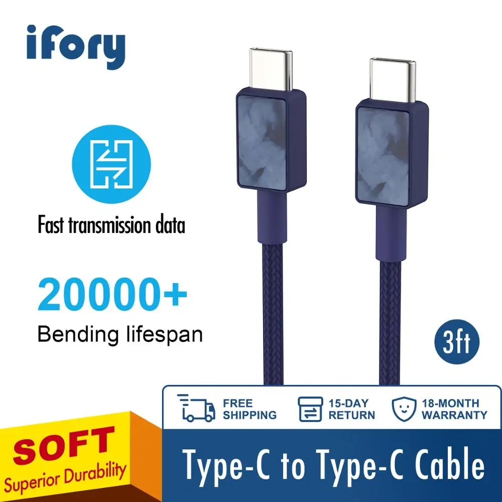 

Ifory 3A 3Ft USB Type C Cable Fast Charging QC3.0 USB C to C Charger for Samsung Galaxy S9 Huawei Mate 20 30 Xiaomi Redmi note7