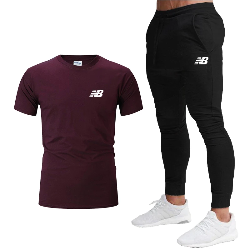 

T-shirt and jogging pants for men, sports suit, running, gymnastics, fitness, fashion, quick dry