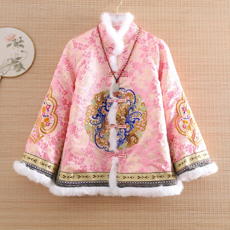 Высококачественная зимняя женская куртка топ в китайском стиле с вышивкой
