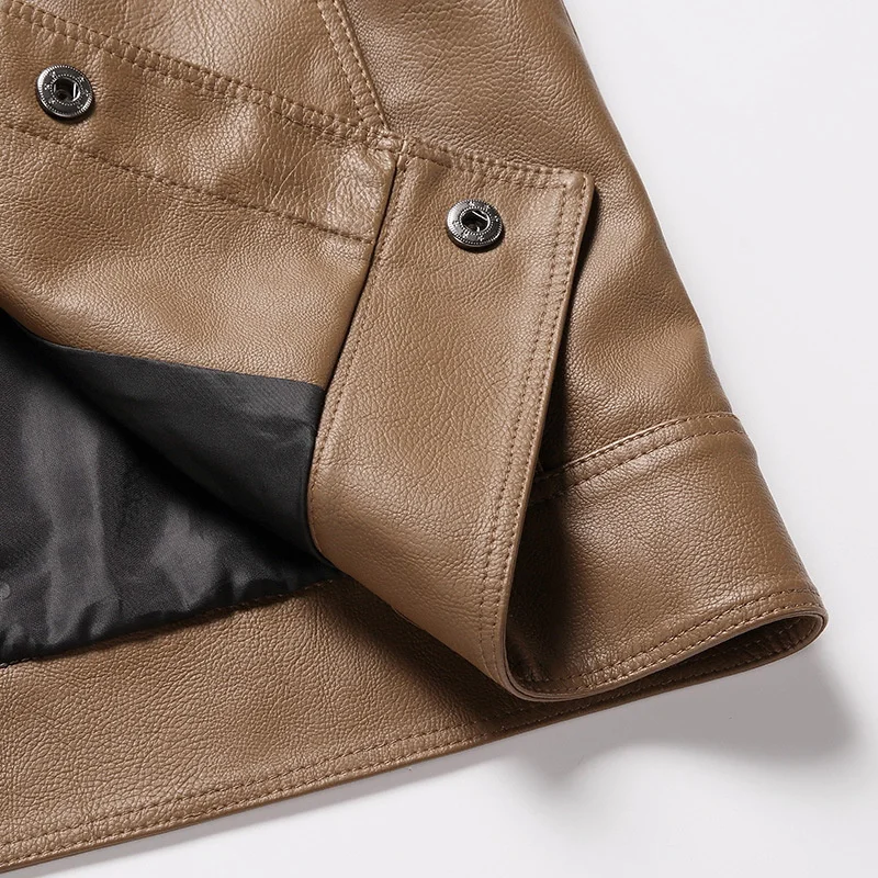 

Men's Fashion Faux Leather Classic Trucker Jackets chaqueta moto hombre 2021 Autumn Wind Jacket Chest Pockets Leather Coat