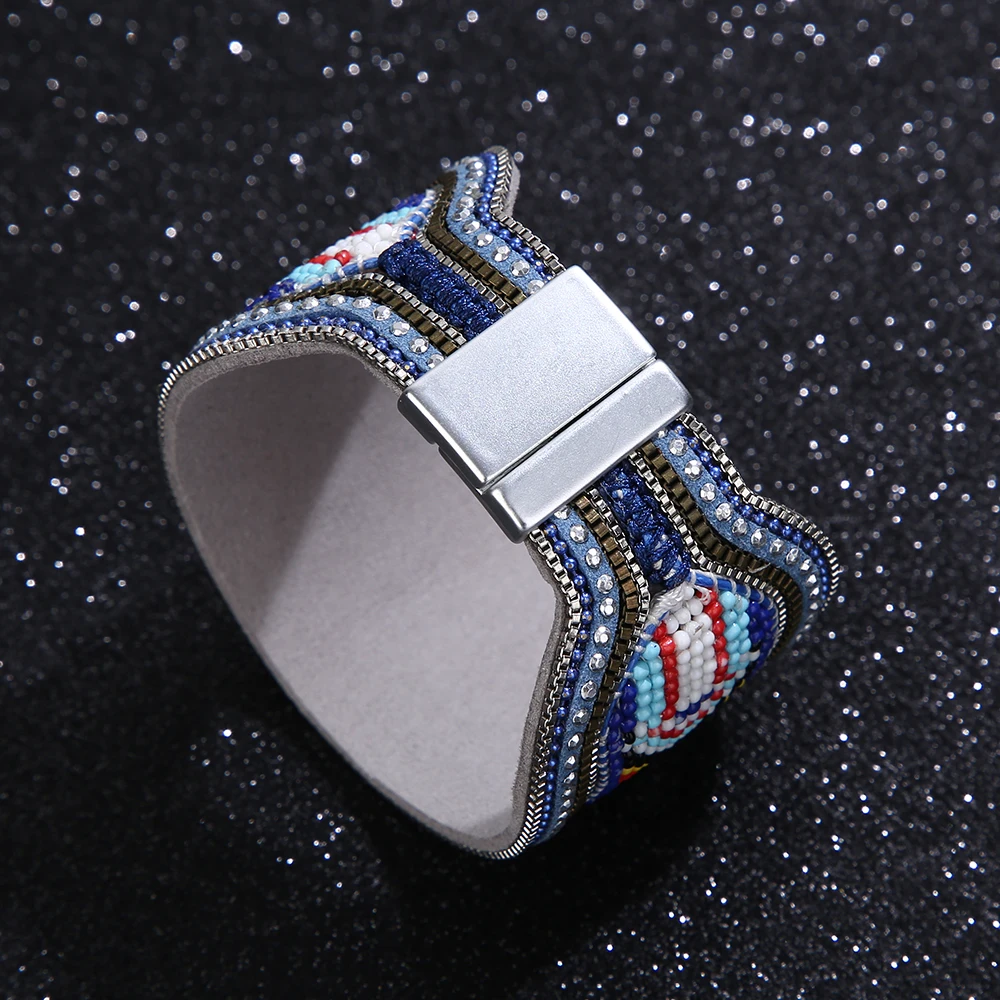 Женский кожаный браслет HEYI с разноцветными бусинами и геометрическим узором в