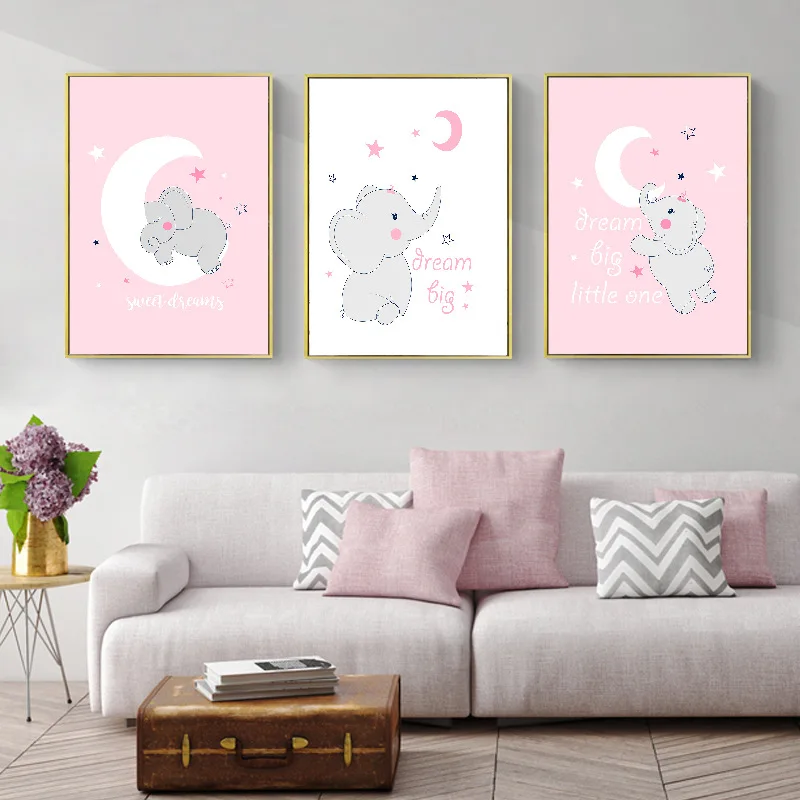 

Child Poster Baby Nursery Wall Art Canvas Print Cartoon Animal Elephant Balloon Painting Nordic Kids Bedroom Decoration Picture