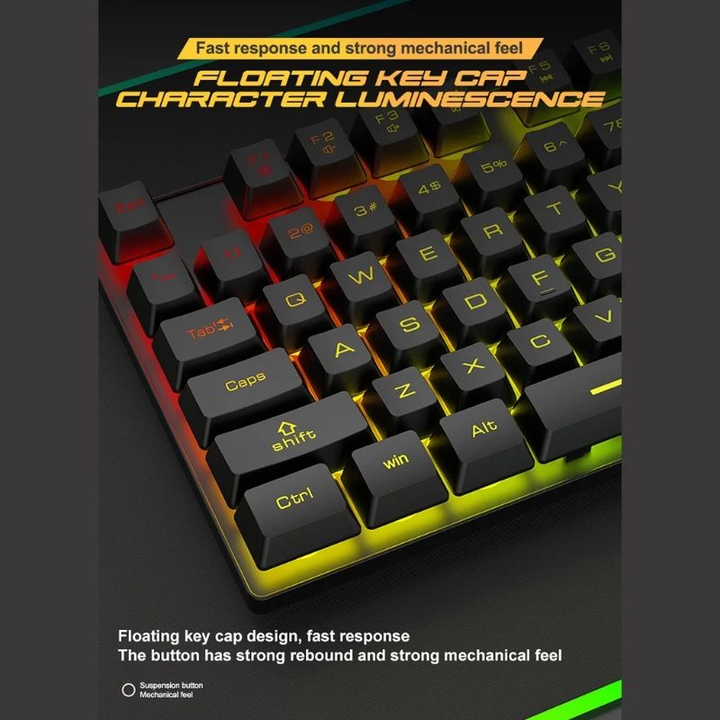 

T6 Rainbow USB Wired Keyboard Mouse Pad Combo RGB Backlit Pro PC Gaming Keypad