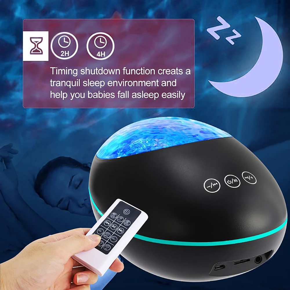 

HotLucky Stone Ocean Wave Projector Night Light Lamp Bluetooth Music Player Remote Control Water Wave Color Led Projector New
