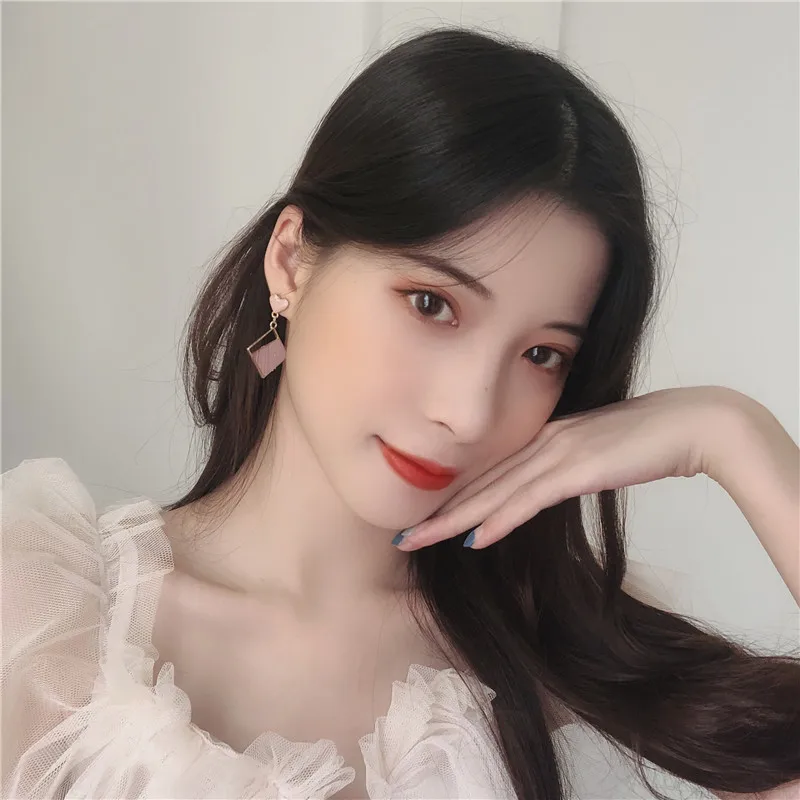 

Fashion temperament contracted peach heart earrings square geometry color pieces earrings