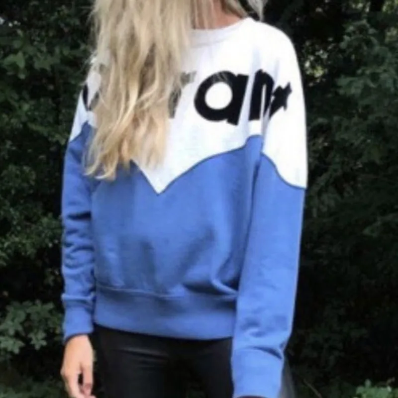 

Women's Color Patchwork Sweatshirts Top Cotton Letter Printed O-neck Loose Ladies Casual Pullover