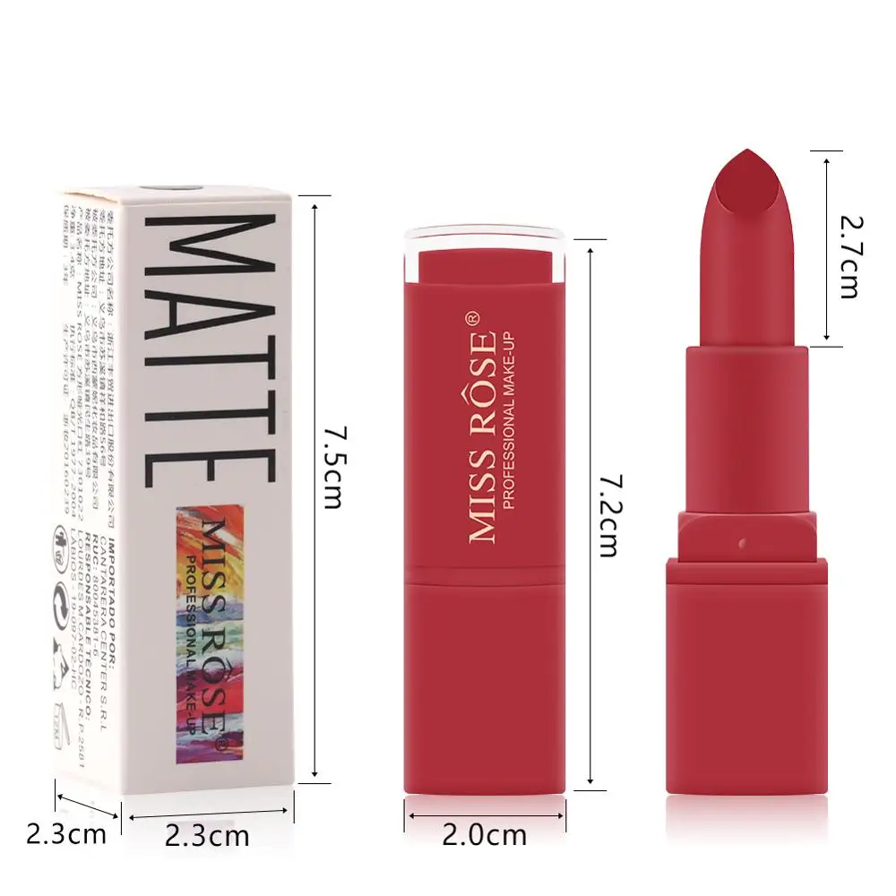

New MISS ROSE Lipstick Matte Waterproof Velvet Lip Stick 18 Colors Sexy Red Brown Pigments Makeup Matte Lipsticks Beauty Lips RS