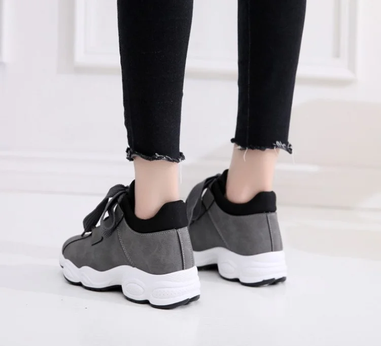 Gray single shoes Женские повседневные кроссовки; зимние кроссовки с Плюшевым Мехом; теплая женская обувь на шнуровке; женская обувь - Цвет: Gray single shoes