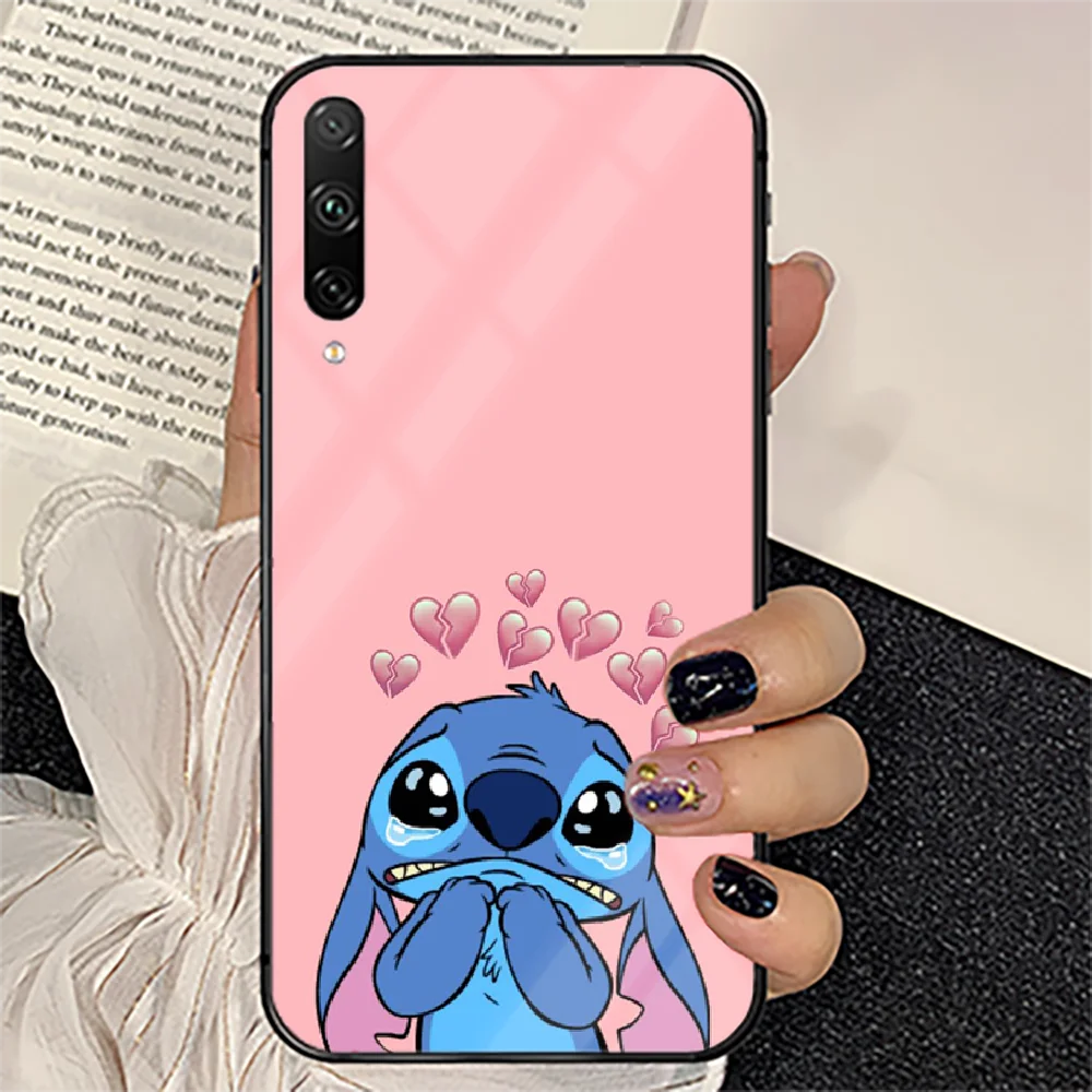 

Cute Cartoon Blue Stitchs Phone Tempered Glass Case Cover For huawei honor 7 8 9 10 20 A X S lite i pro 3D Hot Luxury Black