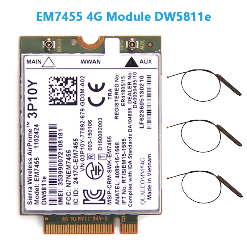 Беспроводной EM7455 LTE 4G NGFF модуль DW5811E 3P10Y 300 M для E7270 E7470 E7370 E5570 Sem Fio FDD/TDD Cat6 Gobi6000 +
