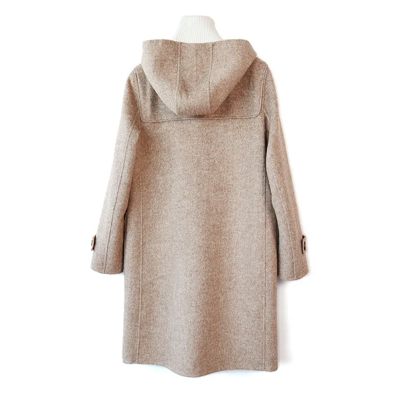 

Fashion Herringbone Solid Color Slim-fit Double-sided Woolen Horn Button Mid-length 2020 Autumn And Winter Woolen Coat B073