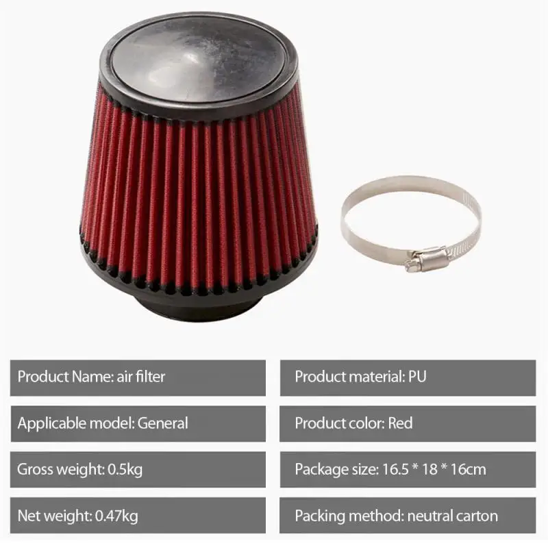 

Universal Air Filter 100mm 76mm 3Inch High Flow Car Cold Air Intake Filter Aluminum Induction Induction Hose Pipe Mushroom Head