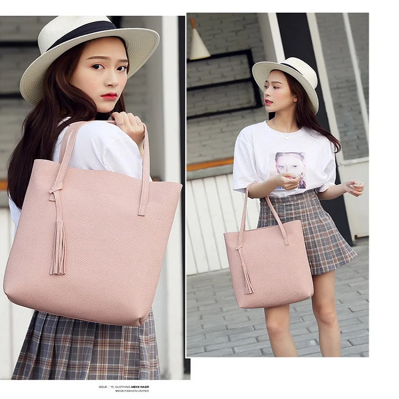 Новинка 2019 женская сумка lychee модная Простая Сумка-тоут через плечо портативная