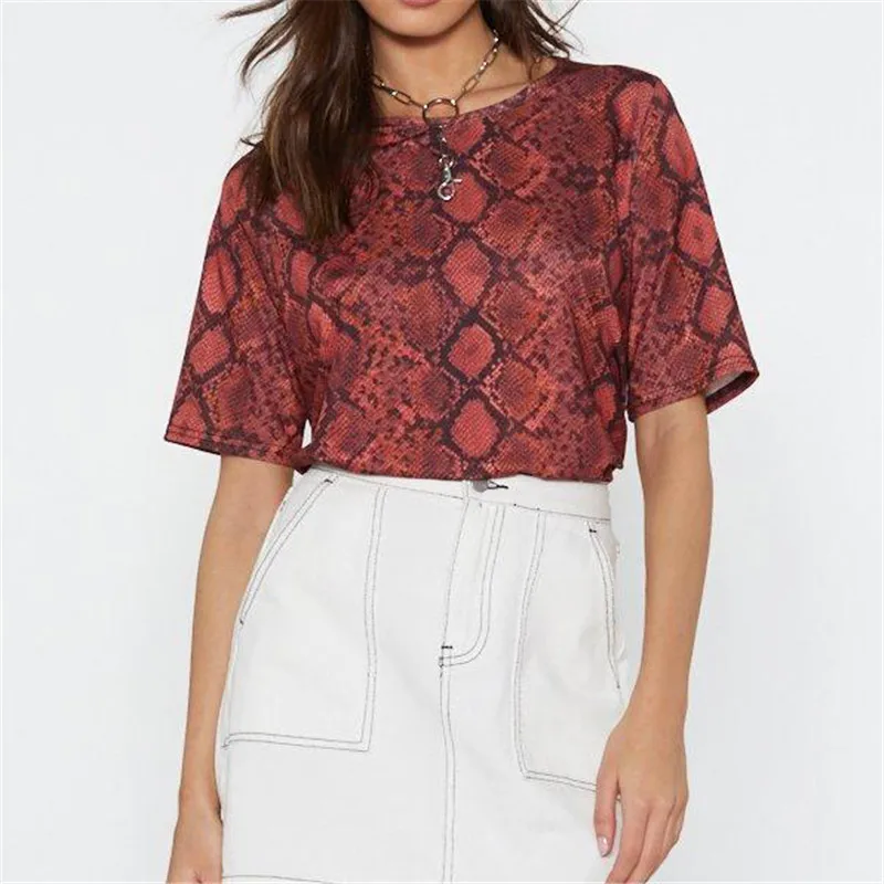 Женская футболка со змеиным принтом Повседневная Свободная с коротким рукавом