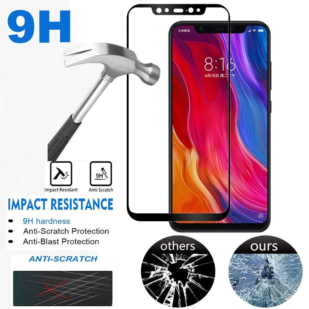 Закаленное стекло 9H с полным покрытием для Xiaomi Mi 5 5C 5X 5S Plus 6 6X A1 A2 8 SE Pro Lite Pocophone F1