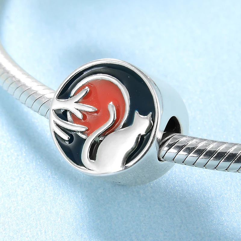 Новинка Стерлинговое Серебро 925 пробы осень урожай кот закат эмаль амулеты