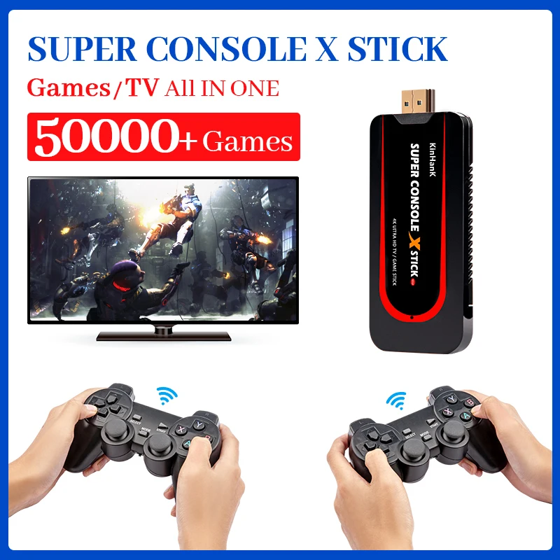 

Super Console X Stick Video Game Console Double Wireless Gamepad Retro Mini TV Box For PSP/N64/DC/PS1 Built-in 50000+Games