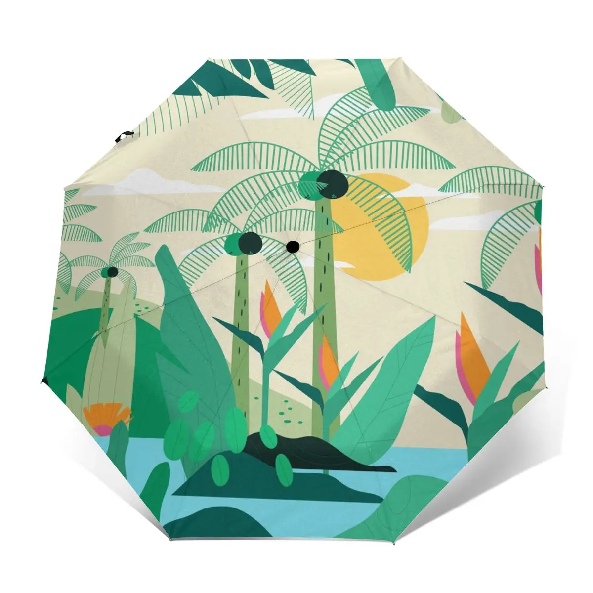 

Tropical Leaves Windproof Automatic Folding Inverted Umbrella Portable Paraguas for Man Woman