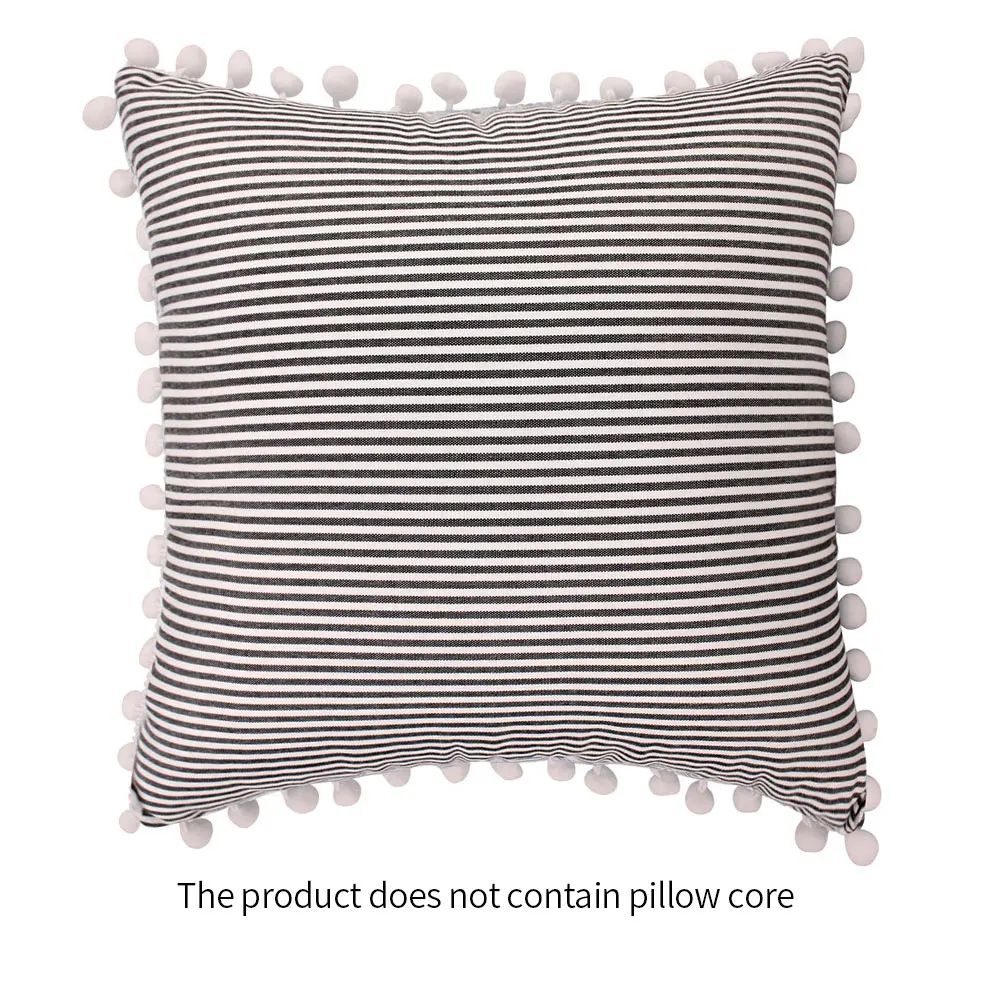 

Soft Cushion Cover Square Striped Decorative Pillows Throw Pillow Case With Pom Poms Home Decor Living Room Sofa Seat Coffee