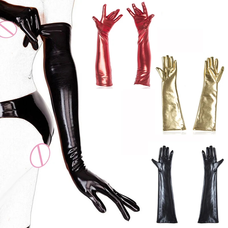 

Сексуальные женские блестящие кожаные длинные перчатки женские готические панк хип-хоп Джаз Дискотека яркие перчатки косплей костюмы Аксе...
