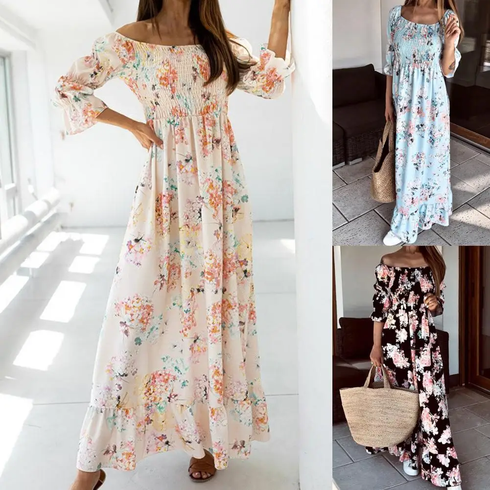 Элегантное платье с цветочным принтом длиной до щиколотки богемное облегающее
