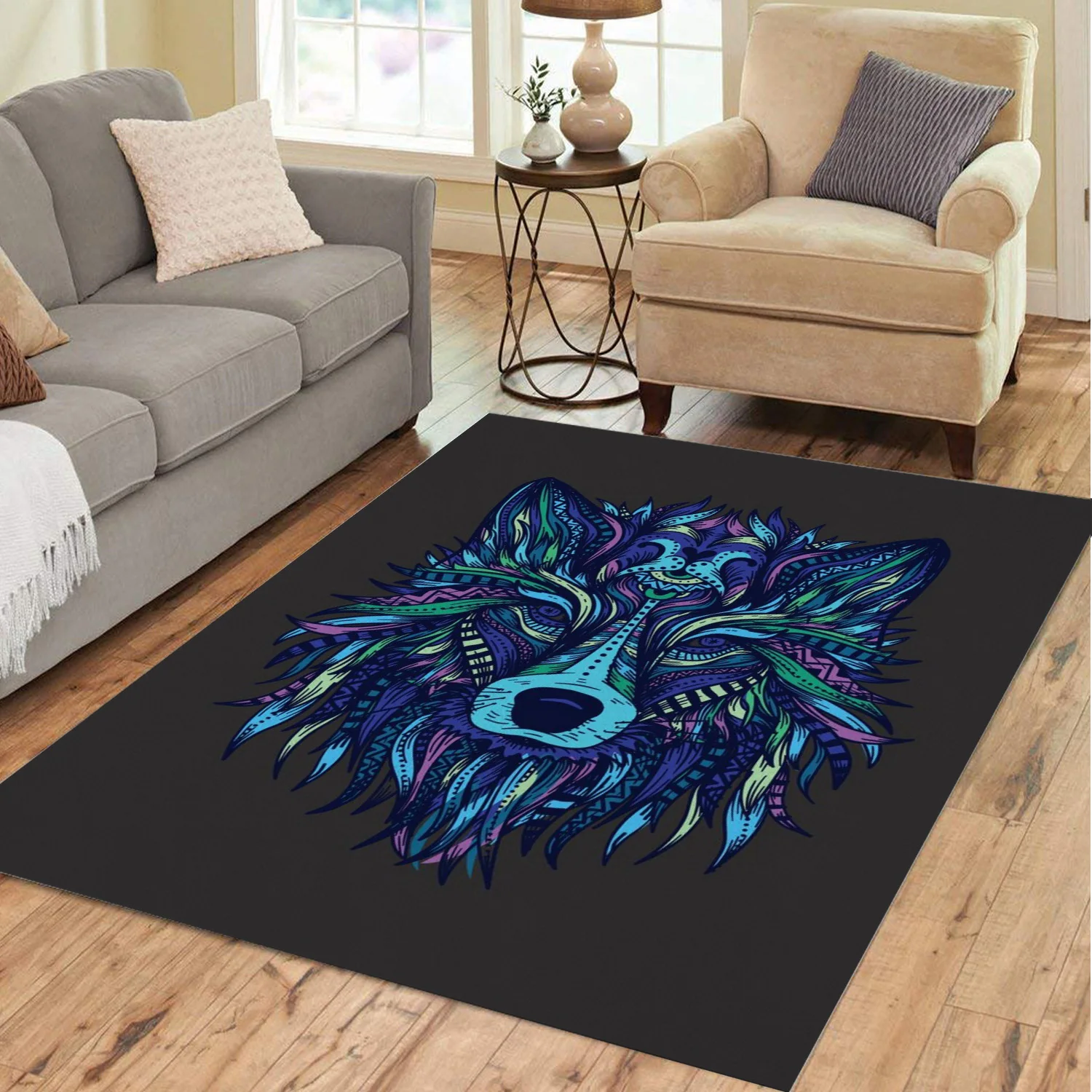 Blue Mandala Wolf Carpet Living Room Bedroom Carpet for Lounge Computer Chair Coffee Table Area Rugs Summer New Floor Mats