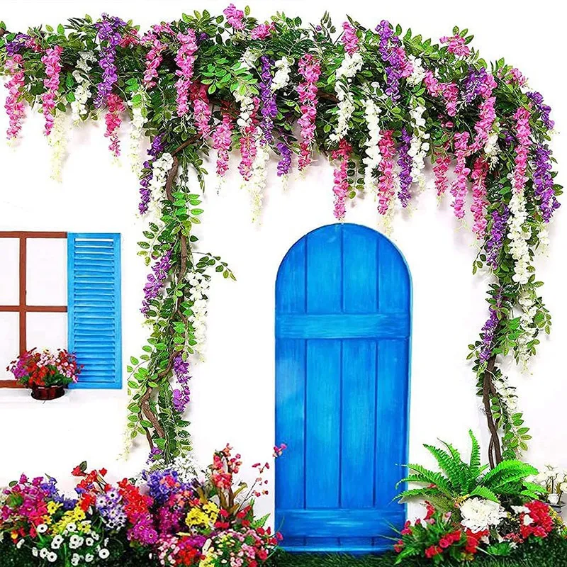 

New 16PCS Artificial Wisteria Hanging Flowers Garland Wisteria Artificial Flowers for Wedding Decorations Garden Home Decor