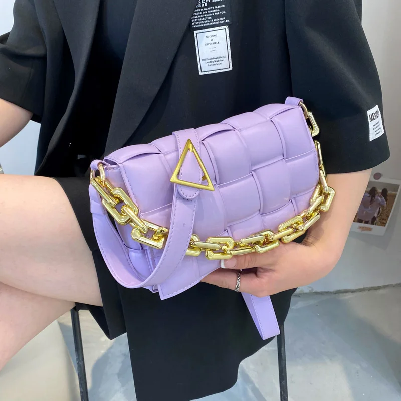 

Luxury Women's Shoulder Bags Weave Leather Flap Bag For Women 2021 New Brand Designer Handbags Thick Chain Crossbody Bags Female