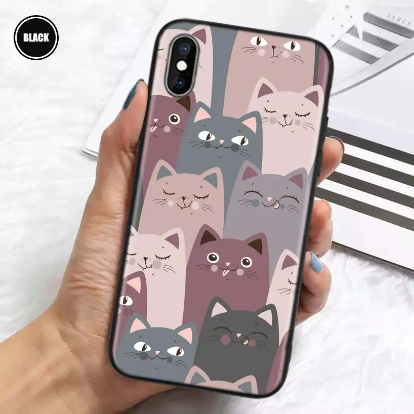 Cartoon Cute Cats Background Silicone Case Coque For iPhone 11 Pro Max 12 Mini 13 X XS XR 7 8 6 6S Plus 5 SE Phone Shell Cover F