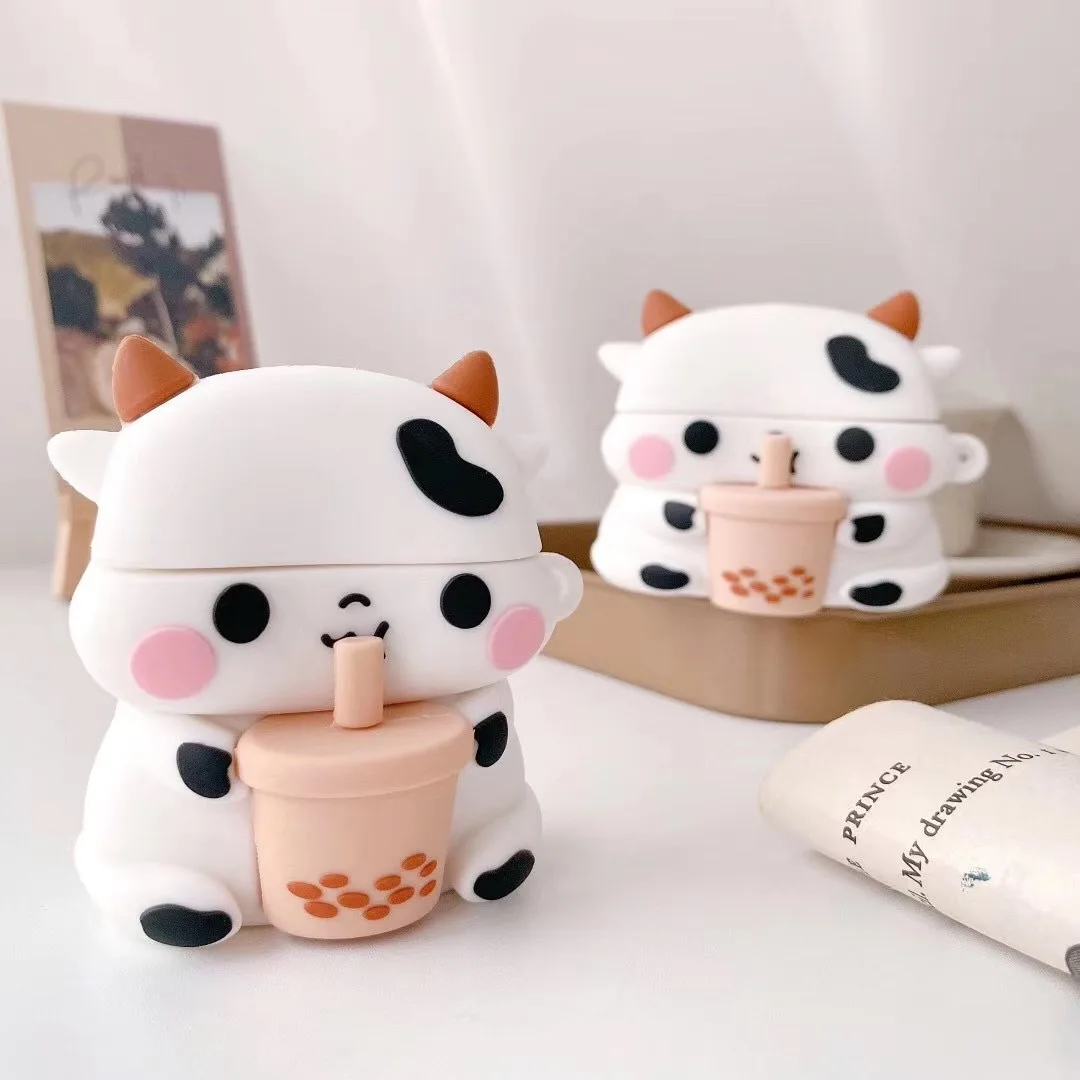 Чехол 3D Boba Cow Cartoon для AirPods Pro 1 2 3 беспроводная искусственная Обложка чехол Airpods с